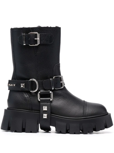 Shop Philipp Plein Studded Biker Boots In Black