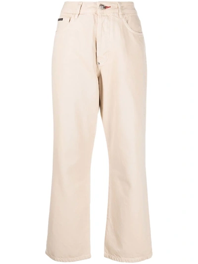 Shop Philipp Plein Iconic Plein Loose-cut Trousers In Neutrals