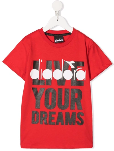 Shop Diadora Junior Teen Slogan-print Cotton T-shirt In Red
