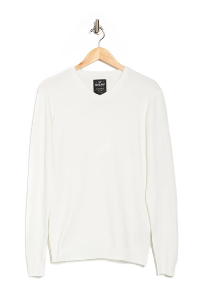 Shop X-ray Xray V-neck Rib Knit Sweater In Off-white