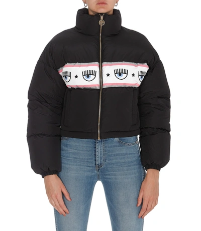 Shop Chiara Ferragni Logomania Down Jacket In Black