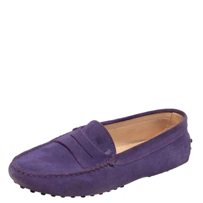 Pre-owned Tod's Purple Suede Penny Slip On Loafers Size 35.5