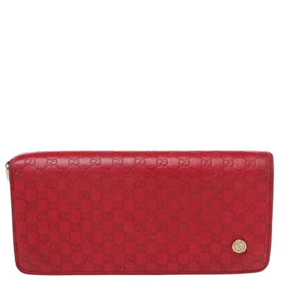 Pre-owned Gucci Red Microssima Leather Bifold Wallet