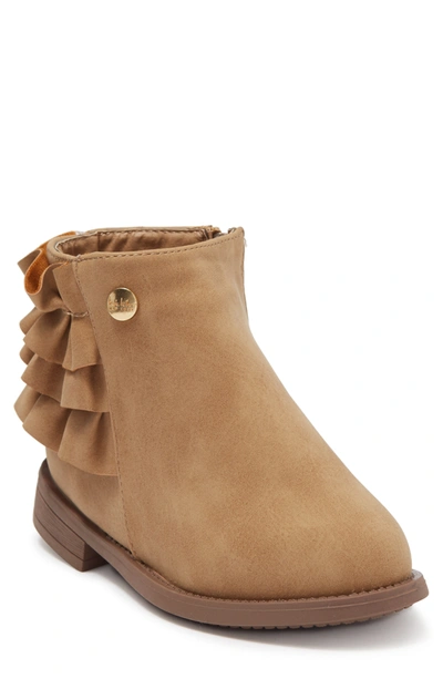 Shop Nicole Miller Ruffle Bootie In Taupe