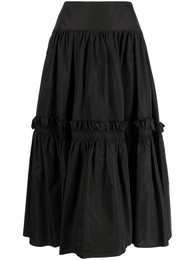 Shop Alex Perry Ruffled Full Silk Midi Skirt In Black