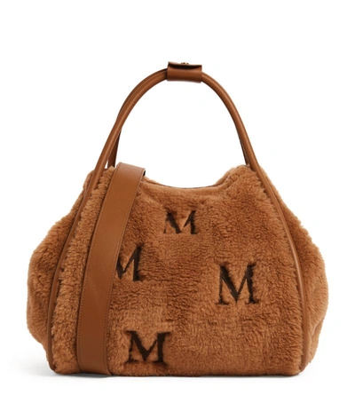 Shop Max Mara Camel-silk Marine M Top-handle Bag In Beige