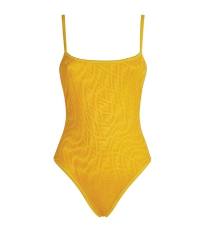 Shop Fendi Ff Swimsuit In Yellow