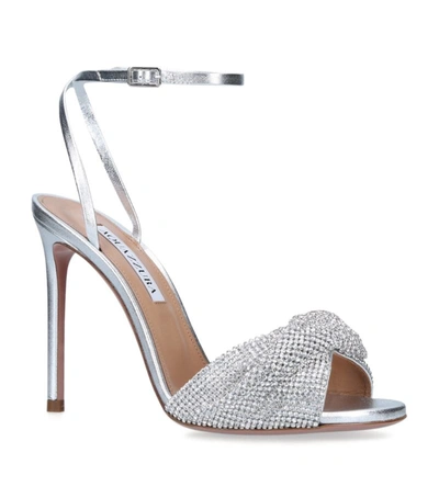 Shop Aquazzura Crystal Twist Sandals 105 In Silver