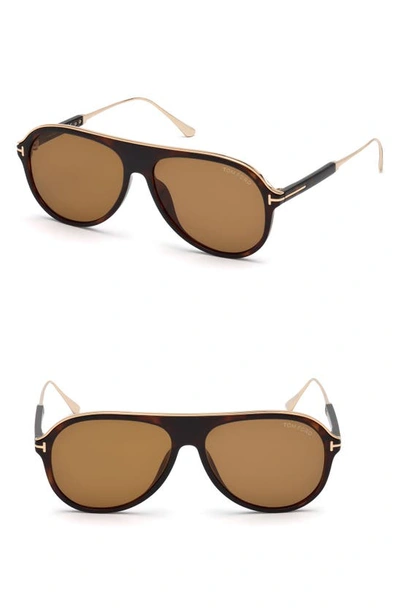 Shop Tom Ford Nicholai-02 57mm Sunglasses In Dark Havana / Brown