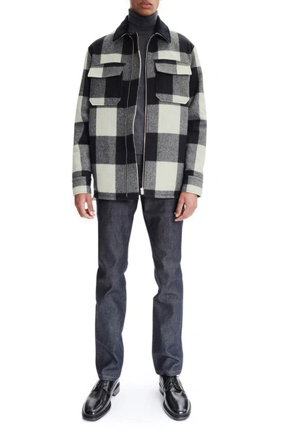 Shop Apc Ian Check Blouson Wool Blend Jacket In Lza Faux Black