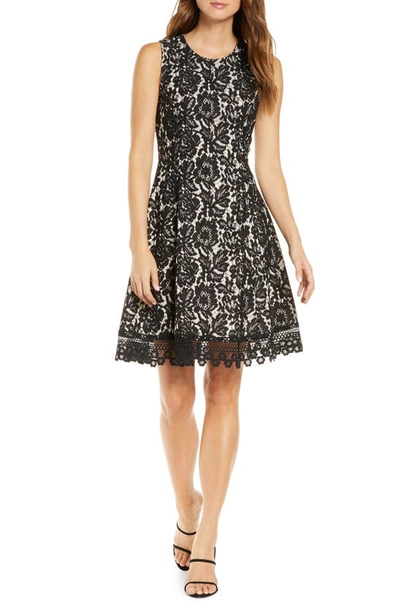 Shop Donna Ricco Bonded Floral Lace Sleeveless Fit & Flare Dress In Black/ Nude