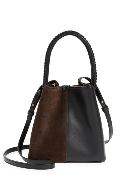 Shop Metier Perriand Mini Collapsible Leather Tote In Black/ Chocolate