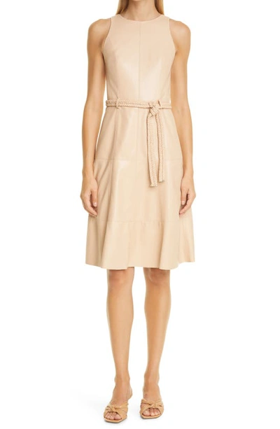Shop Alice And Olivia Leandra Faux Leather Belted Dress In Almond
