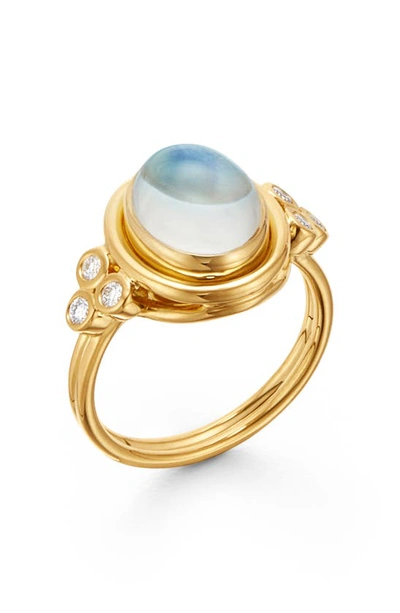 Temple St Clair Temple St. Clair Classic Oval Ring With Diamonds In Yellow Gold/ Blue Moonstone