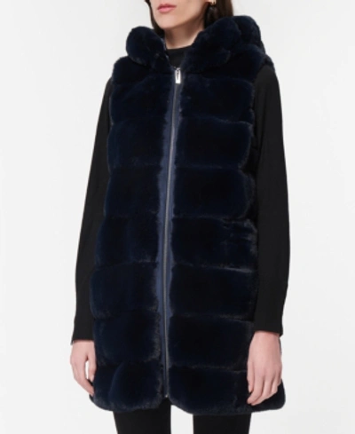 Shop Via Spiga Women's Grooved Hooded Faux-fur Vest In Navy