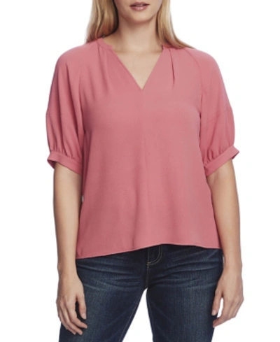Shop Vince Camuto Women's Elbow Sleeve Split Neck Blouse In Coral Blossom