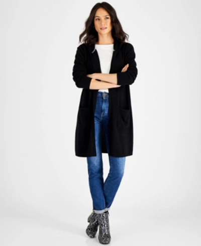 Charter Club Women's 100% Cashmere Open-front Hoodie, Created For Macy's In Classic Black