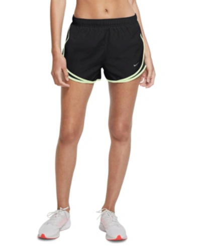 Shop Nike Women's Dri-fit Solid Tempo Running Shorts In Black/black/lime Ice/(wolf Grey)