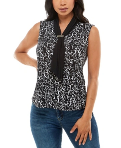 Shop Adrienne Vittadini Women's Sleeveless Top With Draped Scarf In Confetti Heart