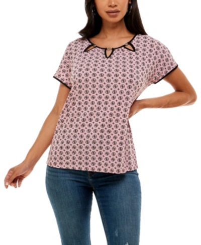 Shop Adrienne Vittadini Women's Short Sleeve Top With Keyholes In Av Logo Lilas