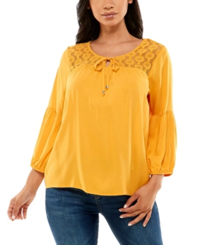 Shop Adrienne Vittadini Women's 3/4 Puff Sleeve Peasant Top In Golden Glow