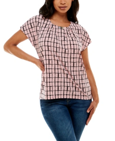 Shop Adrienne Vittadini Women's Dolman Sleeve Top With Curved Bar In Glam Grid Pale Mauve