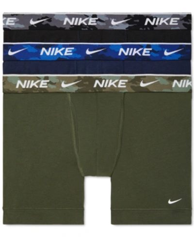 Shop Nike Men's 3-pack Everyday Stretch Boxer Briefs In Olive/navy/grey