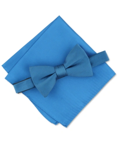Shop Alfani Men's Solid Texture Pocket Square And Bowtie, Created For Macy's In Teal