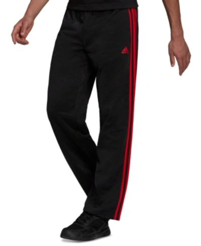 Shop Adidas Originals Adidas Men's Primegreen Essentials Warm-up Open Hem 3-stripes Track Pants In Black/scarlet