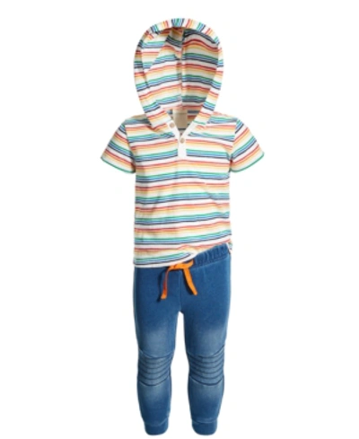 Shop First Impressions Baby Boys 2-pc. Striped Hoodie & Moto Pants Set, Created For Macy's In Angel Whit