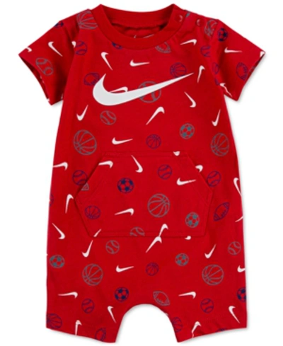 Shop Nike Baby Boys Sportsball-print Romper In Bright Red