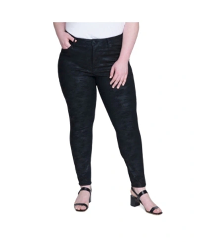 Shop Seven7 Plus Size Coated Tonal Printed Skinny Mid-rise Jean In Leopard Black