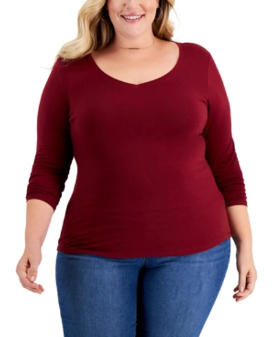 Aveto Plus Size V-neck Top In Cabernet