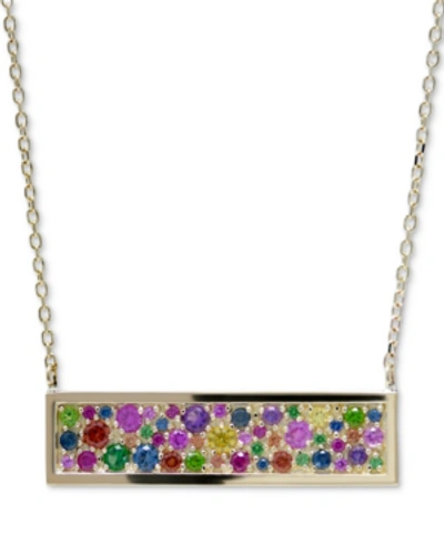 Shop Anzie Multi-sapphire Bar Pendant Necklace (3/4 Ct. T.w.) In 14k Gold, 16" + 1" Extender