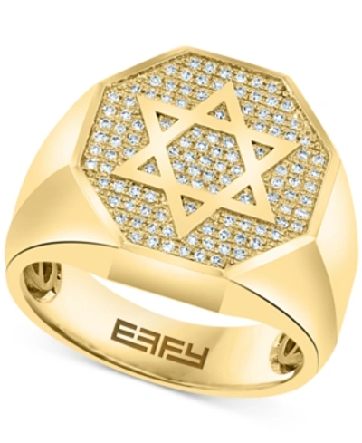 Shop Effy Collection Effy Men's Diamond Star Of David Ring (1/3 Ct. T.w.) In 14k Gold In Yellow Gold