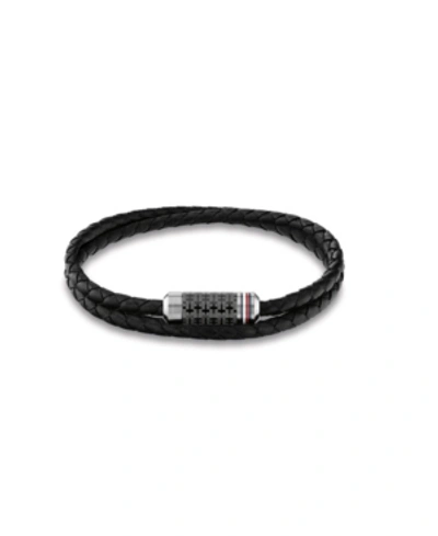 Shop Tommy Hilfiger Men's Leather Braided Bracelet In Black