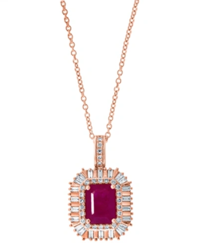 Shop Effy Collection Effy Ruby (1-1/2 Ct. T.w.) & Diamond (1/8 Ct. T.w.) Baguette Halo 16" Pendant Necklace In 14k Rose G