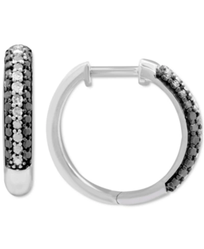 Macy's Black & White Diamond Hoop Earrings (1/6 Ct. T.w.) In Sterling Silver In Sterling Silver