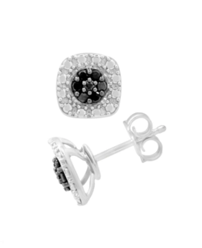 Macy's Black Diamond Cluster Square Stud Earrings (1/6 Ct. T.w.) In Sterling Silver In Sterling Silver