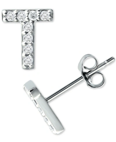 Giani Bernini Cubic Zirconia Initial Stud Earrings, Created For Macy's In Sterling Silver T