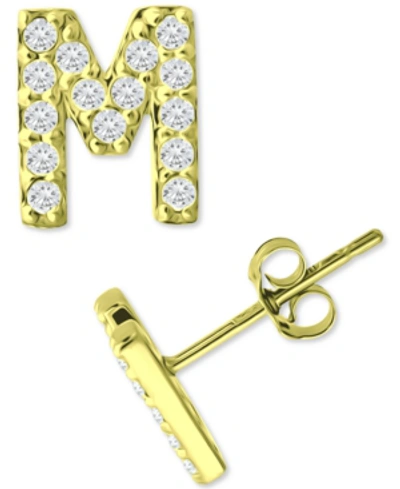 Giani Bernini Cubic Zirconia Initial Stud Earrings, Created For Macy's In Gold Over Silver M