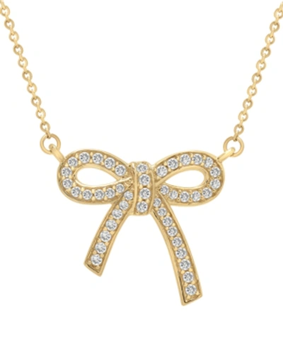 Shop Wrapped Diamond Bow Pendant Necklace (1/4 Ct. T.w.) In 14k Yellow Or Rose Gold, 17-3/4" + 2" Extender, Creat In Yellow Gold