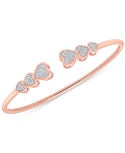 Shop Wrapped Diamond Hearts Cuff Bangle Bracelet (1/5 Ct. T.w.) In 14k Rose Gold-plated Sterling Silver, Created 