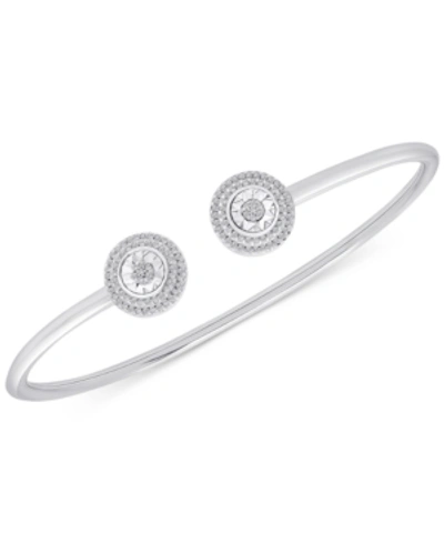Wrapped Diamond Halo Cuff Bangle Bracelet (1/4 Ct. T.w.) In Sterling Silver, Created For Macy's In Sterling Silver