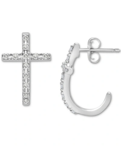 Shop Wrapped Diamond Cross Earrings (1/8 Ct. T.w.) In 14k White Or Yellow Gold, Created For Macy's In White Gold