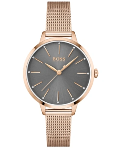 Shop Hugo Boss Women's Symphony Rose Gold Ion Plated Steel Mesh Bracelet Watch 38mm Women's Shoes