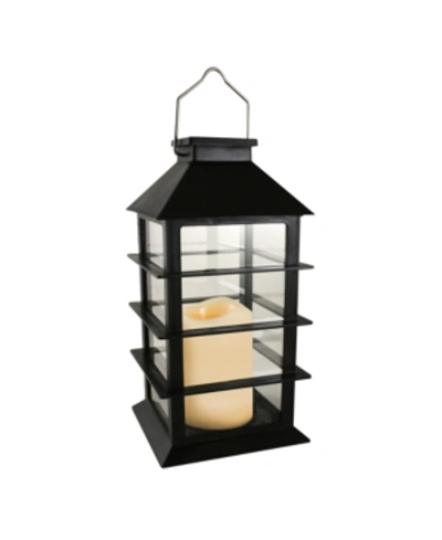 Shop Macy's Lumabase Horizontal Solar Powered Lantern With Led Candle In Black