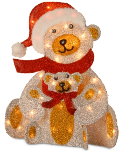 National Tree Company 24" Tinsel Bear & Cub Decoration With 35 Clear Lights In Multi