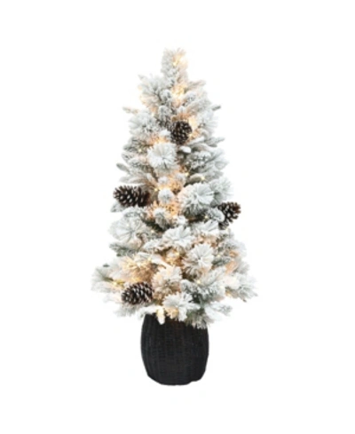 Shop Puleo 3.5' Pre-lit Flocked Artificial Christmas Tree In Green