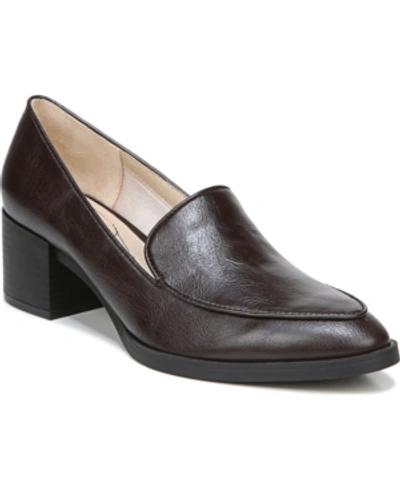 Shop Lifestride Women's Devyn Slip On Block Heel Loafers In Dark Chocolate Faux Leather